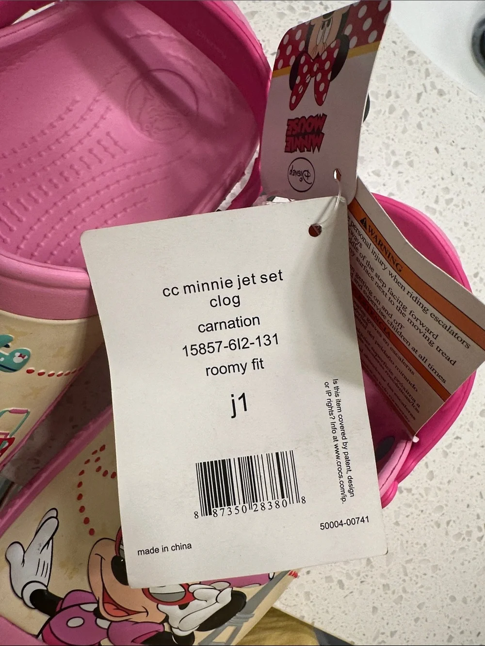 CROCS Kids (Girls size 1) NWT Minnie Mouse “Jet Set” Carnation Pink Travel Clogs